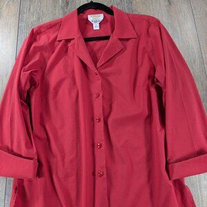 2/$30 Talbots Top Womens 10 Red Button Up Wrinkle Resistant Long Sleeve Preppy